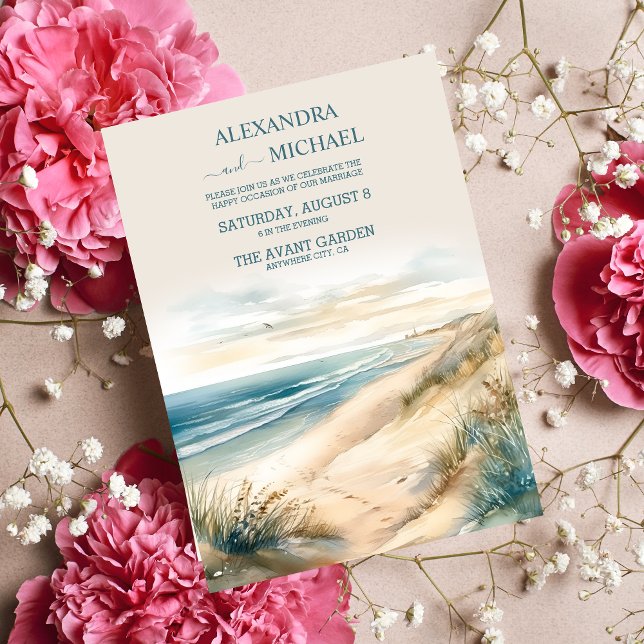 Watercolor Summer Ocean Beach Wedding Invitation (Creator Uploaded)