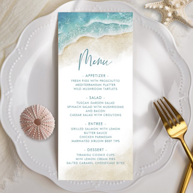 Watercolor Summer Ocean Beach Wedding Menu (Creator Uploaded)
