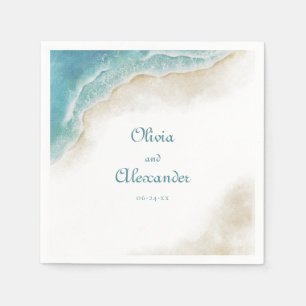Watercolor Summer Ocean Beach Wedding Napkin