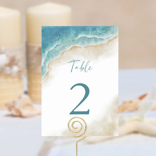 Watercolor Summer Ocean Beach Wedding Table Number