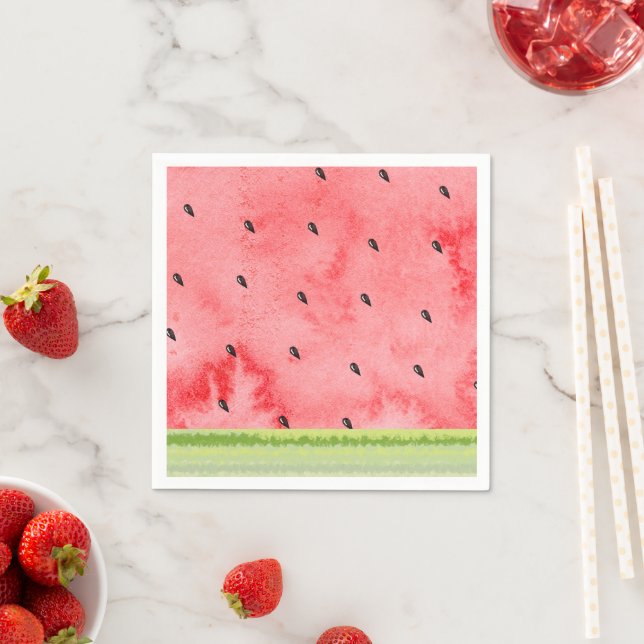 Watercolor Summer ONE in a Melon Red Watermelon  Napkin (Insitu)