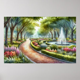 Watercolor Summer Park Scene Poster
