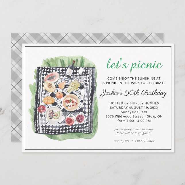 Watercolor Summer Picnic Party Invitation (Front/Back)