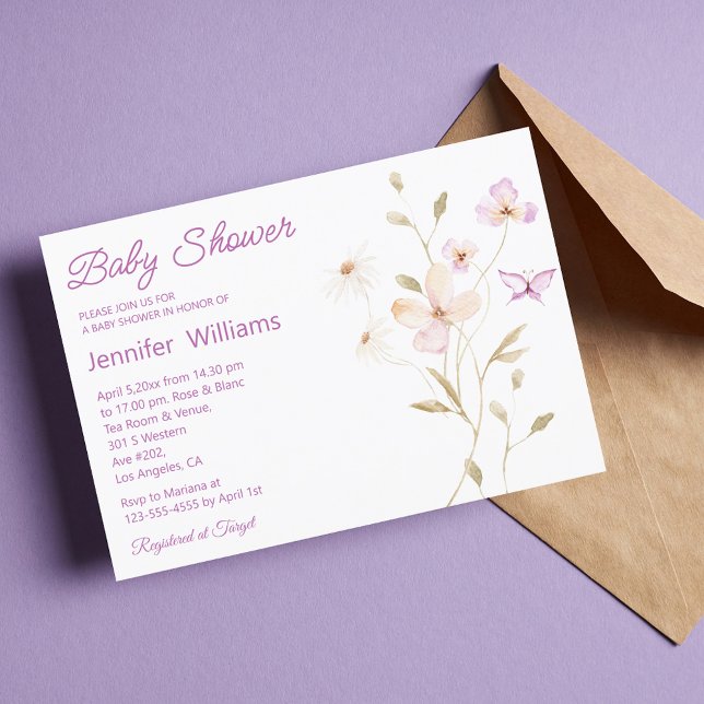 watercolor summer pink floral girl baby shower invitation (Creator Uploaded)