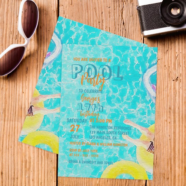 Watercolor Summer Pool Party Birthday Celebration Invitation (Creator Uploaded)
