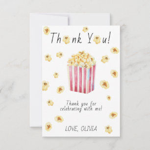 Watercolor Summer Popcorn Birthday thank you Card