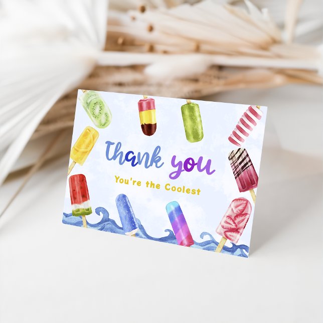 Watercolor Summer Popsicle Birthday Party Thank You Card (Creator Uploaded)