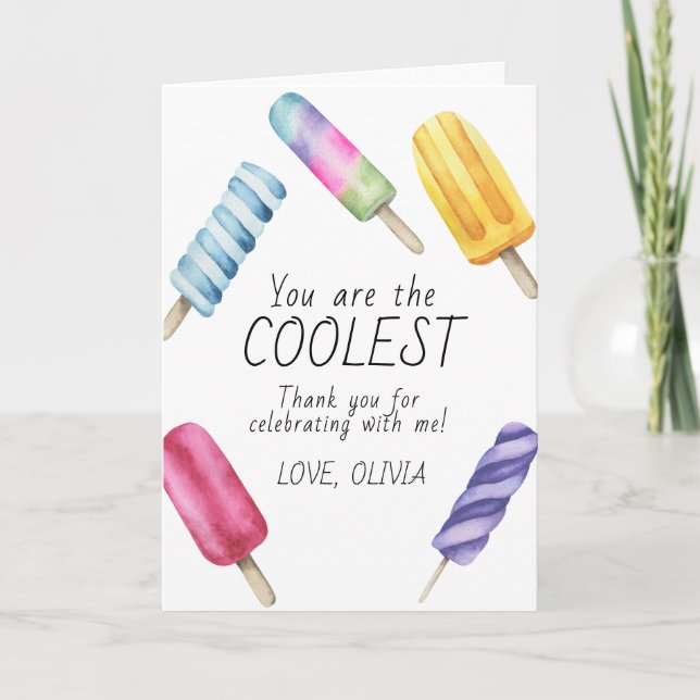 Watercolor Summer Popsicle Birthday thank you Card (Front)