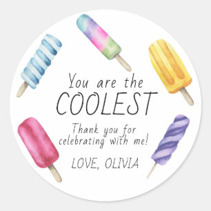 Watercolor Summer Popsicle Birthday thank you Classic Round Sticker