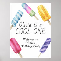 Watercolor Summer Popsicle Ice Cream Kids Birthday