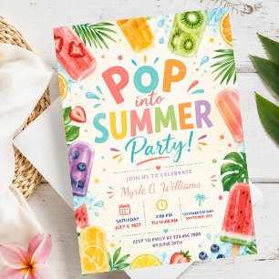 watercolor Summer Popsicle Party Pool Tropical Invitation