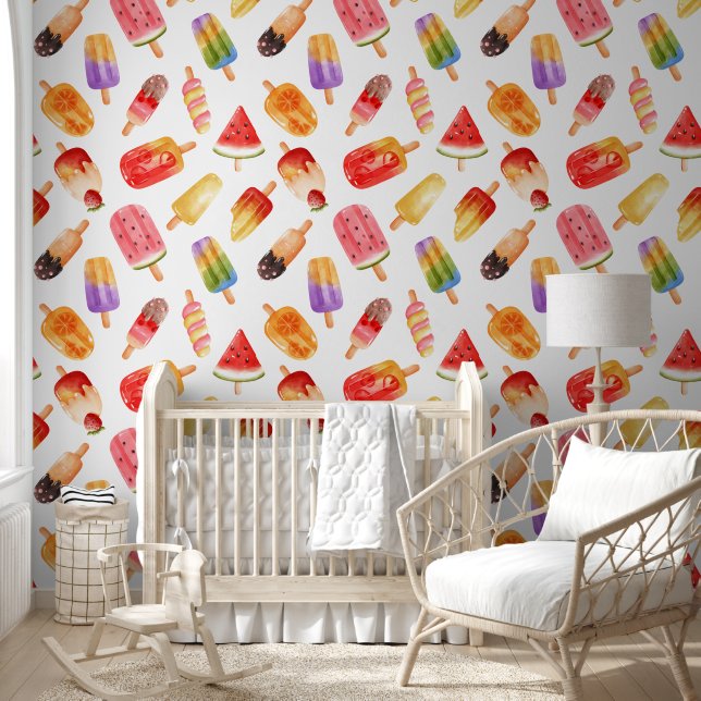 Watercolor Summer Popsicle Pattern Wallpaper (Kids)