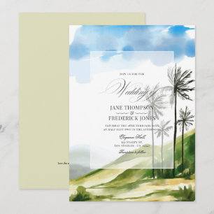 Watercolor Summer QR Code RSVP Beach Wedding Invitation
