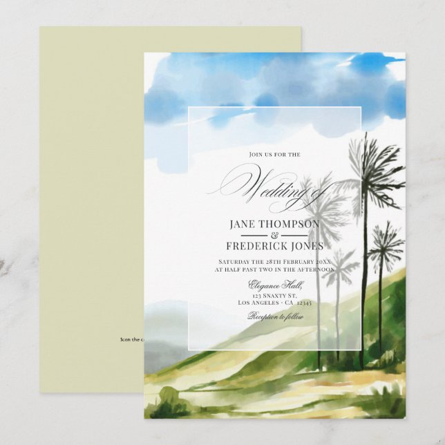 Watercolor Summer QR Code RSVP Beach Wedding Invitation (Front/Back)