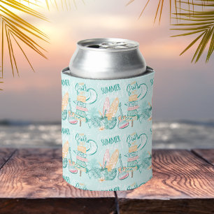 Watercolor Summer Surf Party Beverage  Can Cooler