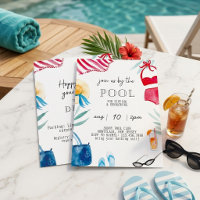 Watercolor Summer Swim Pool Party Invitation