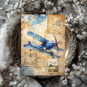Watercolor summer travel blue retro airplane  tissue paper