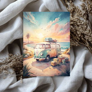 Watercolor summer travel tropical retro bus tissue paper