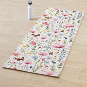 Watercolor Summer Wildflower Pattern Yoga Mat