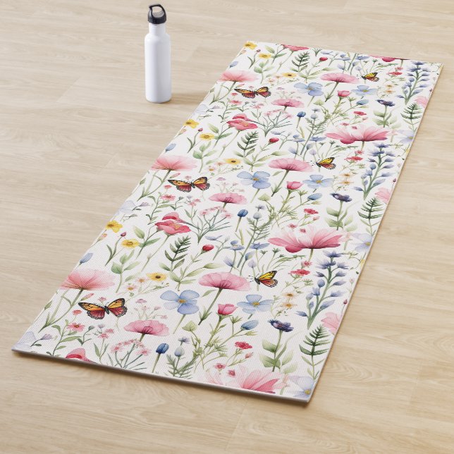 Watercolor Summer Wildflower Pattern Yoga Mat (In Situ)