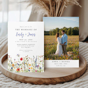 Watercolor Summer Wildflower Photo Wedding Invitation