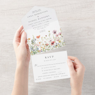 Watercolor Summer Wildflower Wedding All In One Invitation