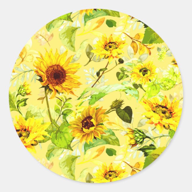 Watercolor Sunflower 2 Classic Round Sticker (Front)