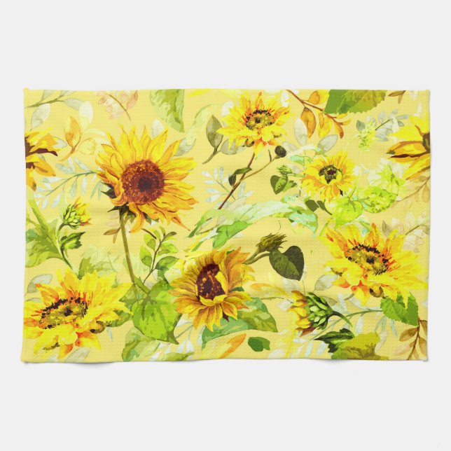 Watercolor Sunflower 2 Tea Towel (Horizontal)