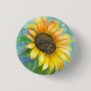 Watercolor Sunflower 3 Cm Round Badge