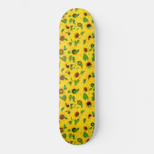 Watercolor Sunflower 3 Skateboard