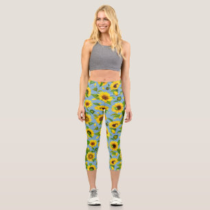 Watercolor Sunflower 6 Capri Leggings
