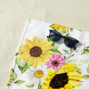 Watercolor Sunflower 7 Beach Towel