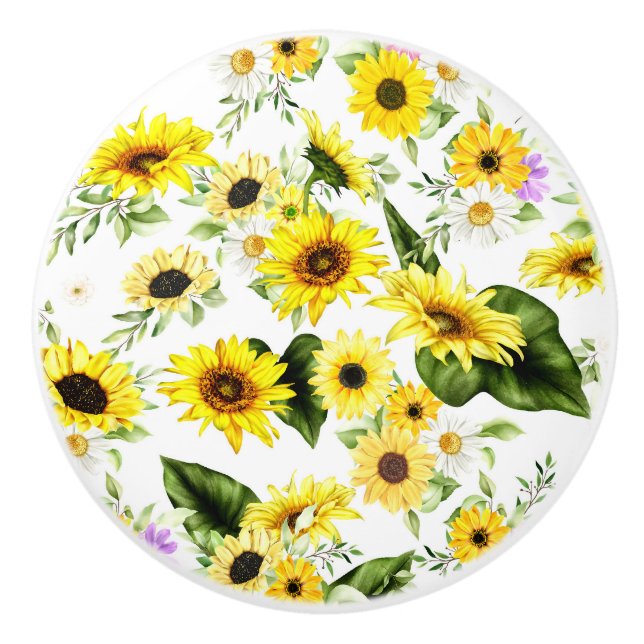 Watercolor Sunflower 7 Ceramic Knob (Front)