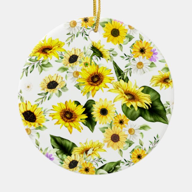 Watercolor Sunflower 7 Ceramic Tree Decoration (Front)