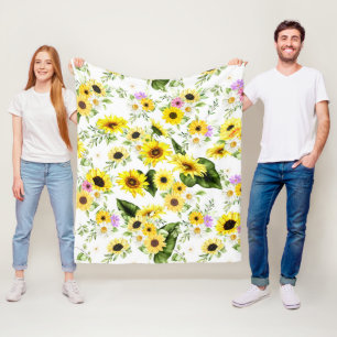 Watercolor Sunflower 7 Fleece Blanket