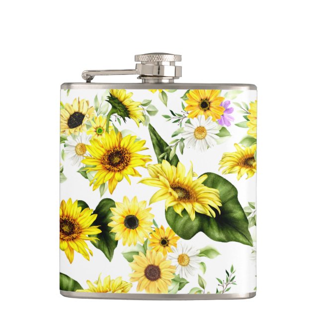 Watercolor Sunflower 7 Hip Flask (Front)