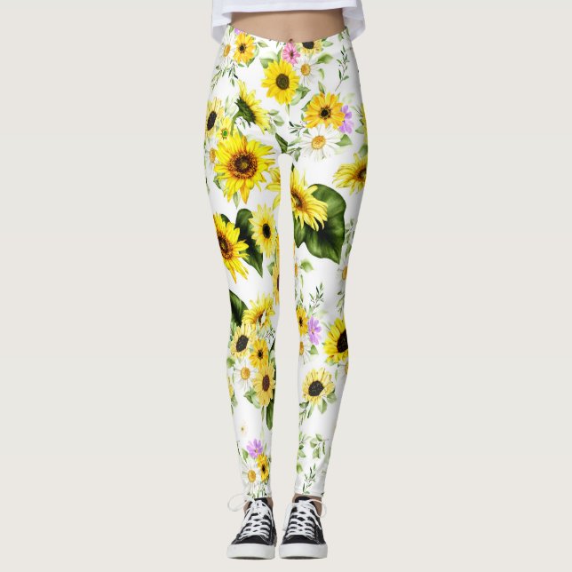 Watercolor Sunflower 7 Leggings (Front)