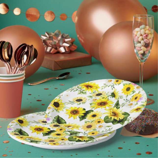 Watercolor Sunflower 7 Paper Plate (Multi)