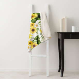 Watercolor Sunflower 7 Sherpa Blanket