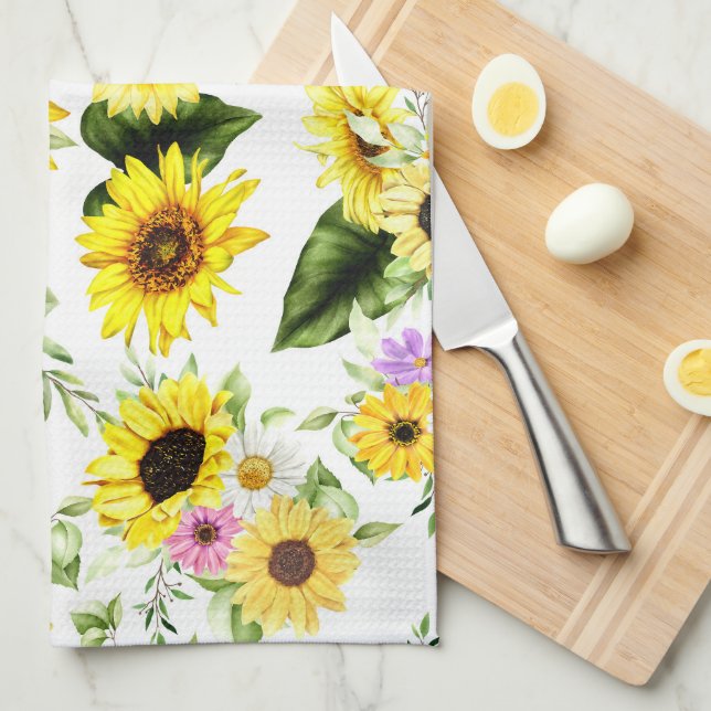 Watercolor Sunflower 7 Tea Towel (Quarter Fold)