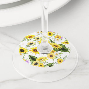 Watercolor Sunflower 7 Wine Glass Tag