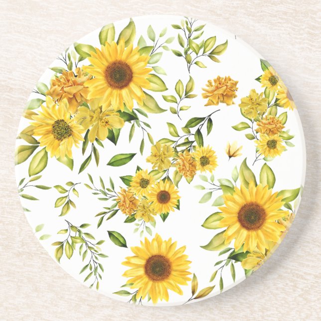 Watercolor Sunflower 8 Coaster (Front)