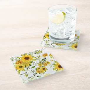 Watercolor Sunflower 8 Glass Coaster