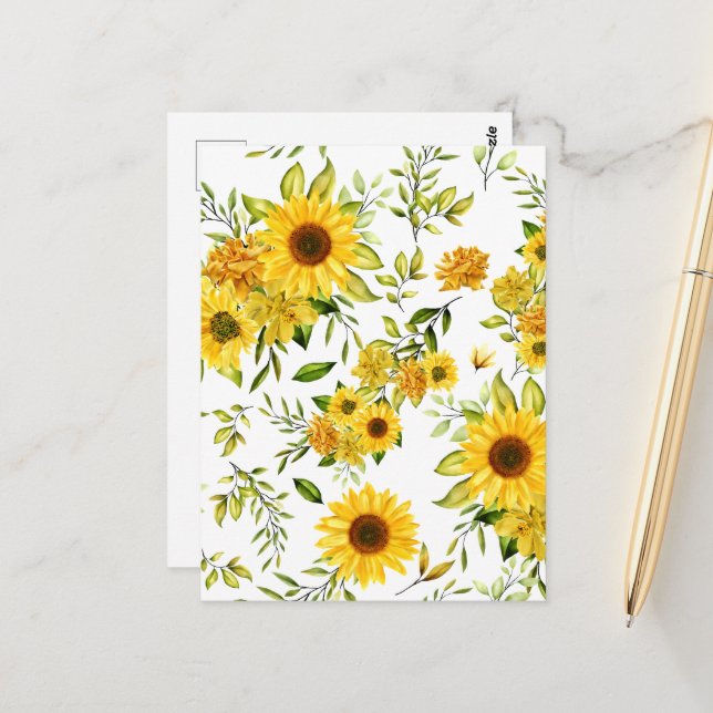 Watercolor Sunflower 8 Postcard (Front/Back In Situ)