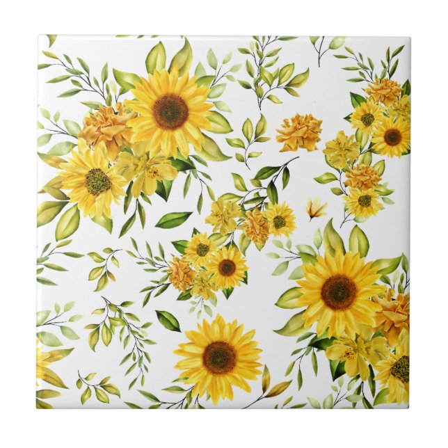 Watercolor Sunflower 8 Tile (Front)