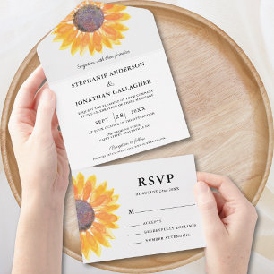 Watercolor Sunflower All in One Wedding Invitation