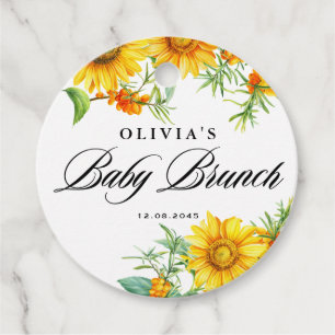 Watercolor Sunflower and Seabuckthorn Baby Brunch Favour Tags