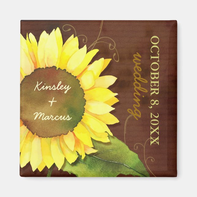 Watercolor Sunflower Autumn Wedding Save the Date Magnet (Front)