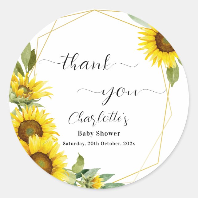 Watercolor Sunflower Baby Shower Classic Round Sticker (Front)