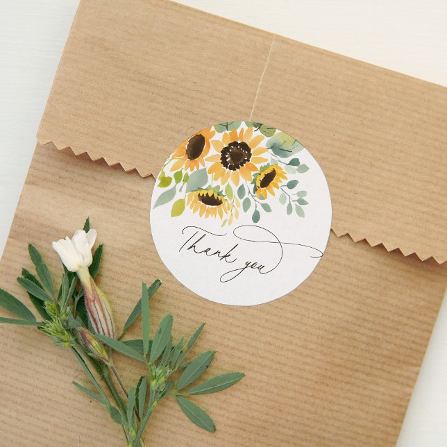 Watercolor Sunflower Baby Shower Classic Round Sticker (Creator Uploaded)